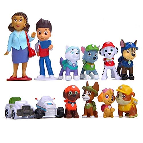 WENTS Caricatura Paw Dog Patrol Cake Topper Mini Juego de Figuras Niños Mini Juguetes Baby Shower Fiesta de cumpleaños Pastel Decoración Suministros 12 piezas