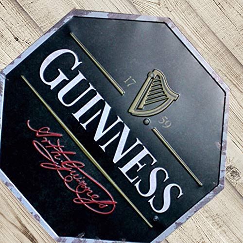 Westeng Publicidad Metálica de Pared de Octogonal Decoración Cartel de Chapa Decorativa Vintage Metal Cartel de la Pared Cerveza Decoración para Hogar Bar Size 32cm (Guinness)