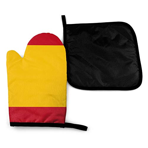 Wfispiy Manopla Horno Rayas Bandera de España Resistente al Calor para F, Mitones y Soportes para Cocina Aqua Cocina
