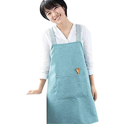WHAIYAO-Delantal for Mujeres Hombres Casa Cocina Delantal De Algodón Y Lino A Prueba De Aceite Y Suciedad Trabajo Correas Cruzadas, Fácil De Lavar (Color : Blue, Size : 90X88cm)