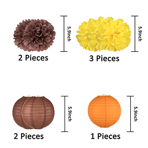 Whaline Decoraciones para Fiestas de Otoño, Abanicos de Papel Colgantes Naranjas Pompones de Papel Linternas de Papel Hojas de Arce Guirnaldas de Empavesado para la Celebración de Otoño (16 Piezas)