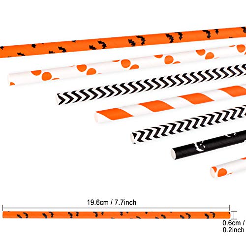 Whaline Halloween Pajitas de Papel, 100 Pcs Halloween Pajitas de Beber de Color Naranja Negro Blanco para Suministros de Fiesta de Halloween, Carnaval, Fiesta Temática de Miedo, Barras