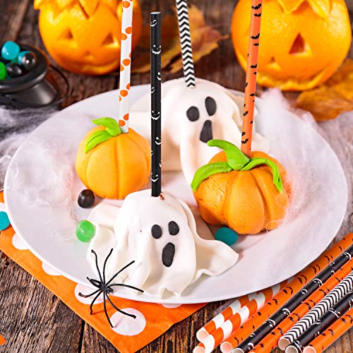 Whaline Halloween Pajitas de Papel, 100 Pcs Halloween Pajitas de Beber de Color Naranja Negro Blanco para Suministros de Fiesta de Halloween, Carnaval, Fiesta Temática de Miedo, Barras