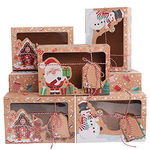 WHK Cajas de Papel navideñas de 12 Piezas - Cajas de Galletas de Chocolate y Dulces navideños, Caja de Pastel de Magdalenas y Muffins Suministros para Fiestas de Navidad