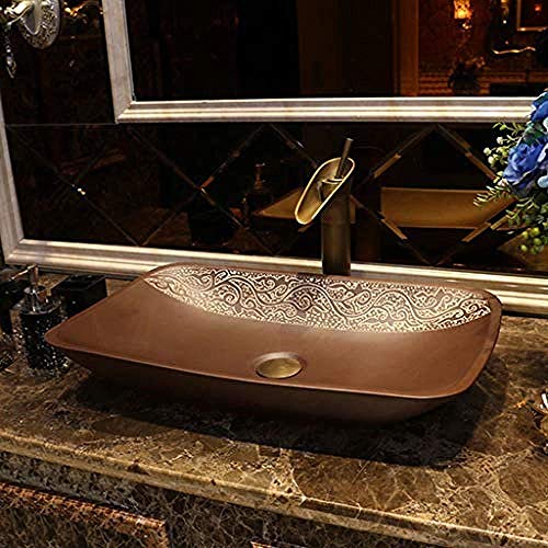 Wieoc Lavabo de Cerámica Lavabo de cerámica Lavabo sobre encimera marrón Lavabo Industrial Cuadrado de Arte Lavabos de baño Retro