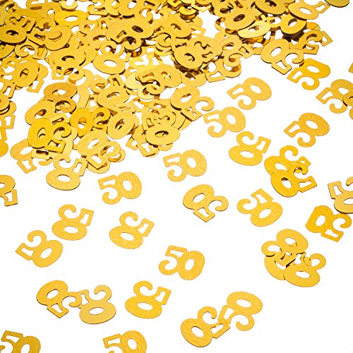 WILLBOND Confeti de 50a Cumpleaños Dorado, Confeti de Número 50, Confeti de 50a Fiesta, 2 Bolsas (1400 Piezas)