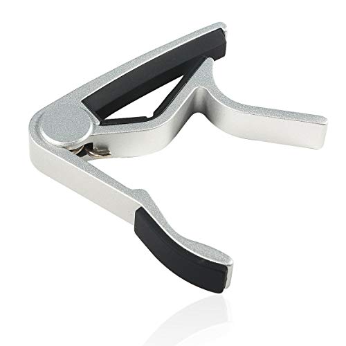 WiNGO Cejilla de Guitarra para Electrica Acustica Folk Ukelele Bajo Guitar Aleación de Aluminio Guitar Capo - 2 Unidades，Negro y Plata Color.