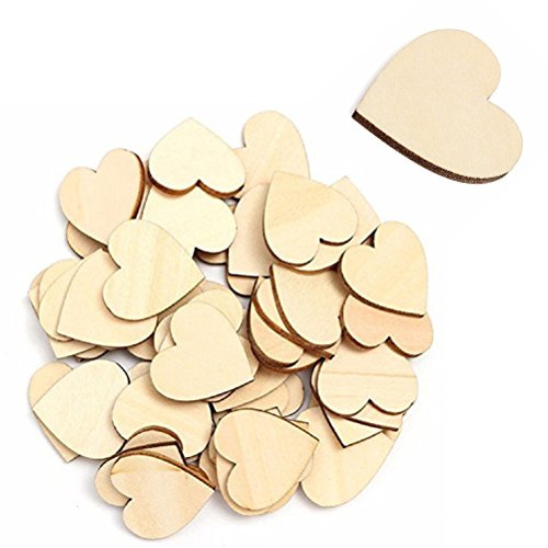 WINOMO 50pcs corazón Madera rodajas Discos para Manualidades Adornos para Navidad Boda DIY 6cm