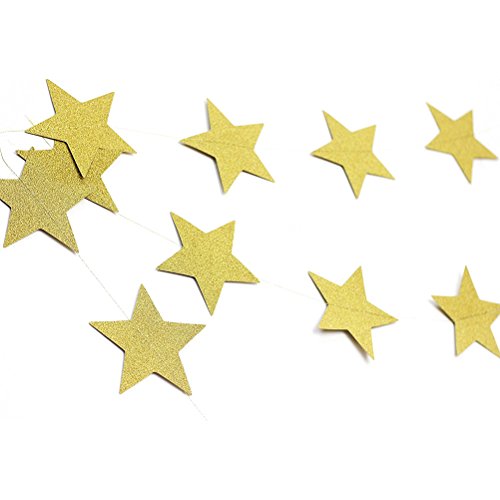 WINOMO Guirnalda de 2 piezas de estrellas doradas para la decoración de la fiesta de Navidad (2M Gold Glitter)
