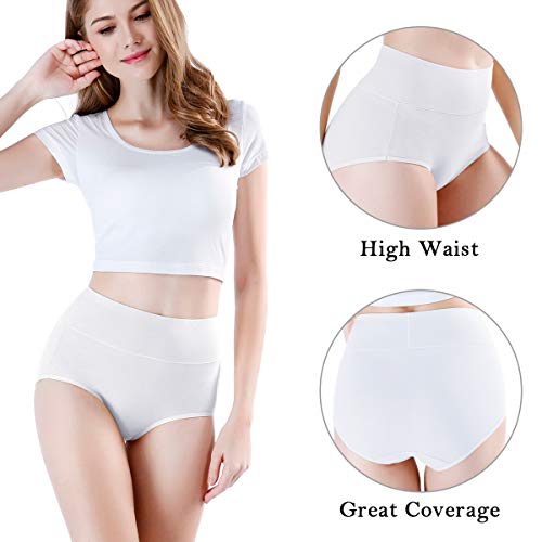 wirarpa Bragas Culotte Algodón para Mujer Braguitas de Talle Alto Calzoncillos Suave Ropa Interior Blanco Pack de 4,Talla 40-42