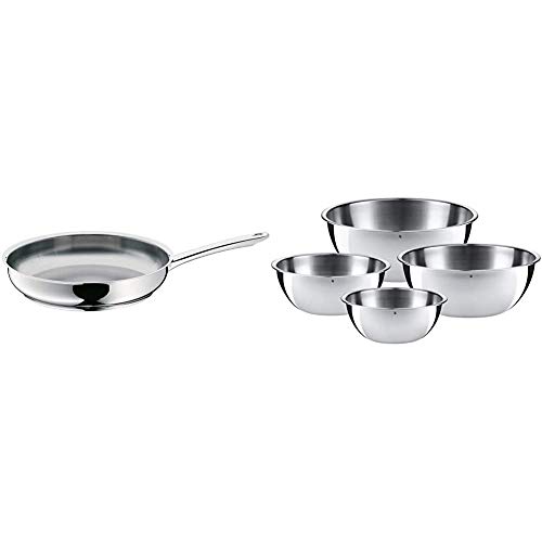 WMF Profi Sartén, Acero Inoxidable Pulido, 24 cm + Gourmet-Set de 4 Boles, Acero Inoxidable Mate