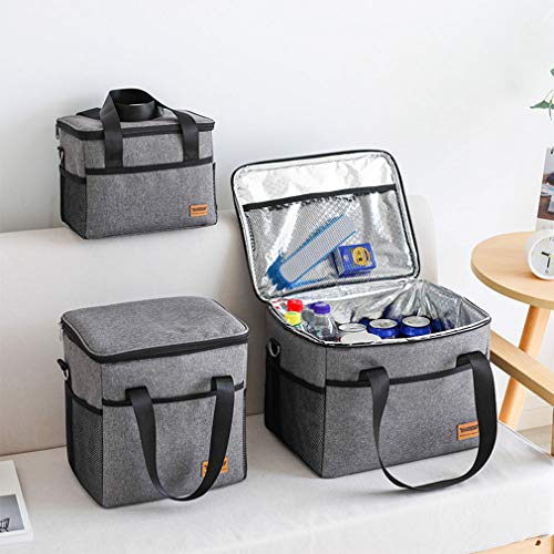 WMNRNYD Bolsa térmica Plegable, Bolsa portátil para Entrega de Alimentos con Correa para el Hombro, Bolsillos de Almacenamiento para Picnic, Compras, Camping, Viajes, Gris,18 L