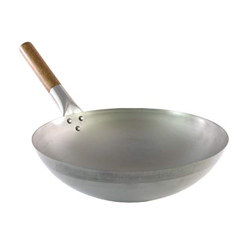 Wok tradicional de acero al carbono - Calidad profesional - Fondo redondo - Mango de madera - Ø 30 cm