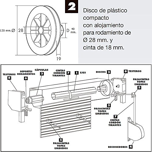 WOLFPACK LINEA PROFESIONAL 5250145 Disco Persiana Plastico Compacto para Rodamieto. 120x40 mm. Cinta 18 mm