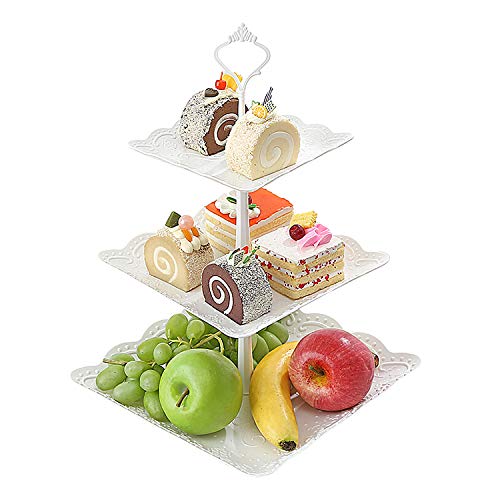 Wolintek Soporte para Tartas de 2/3 Pisos, Bandeja de Tartas, Plato de Frutos Secos Plaza Apilada Fiesta Cupcake y Torre de Postre (B)