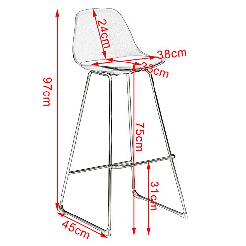 WOLTU 2X Taburete de Bar con Respaldo, Marco de Metal Imitación de Cuero Muebles Cocina Taburete Alto para Cocina, Bar, Paquete de 2 Unidades Negro