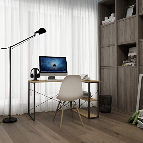 WOLTU Escritorio de Computadora Esquinero Muebles de Oficina Mesa de PC Mesa de Oficina Ordenador con Diseño Industrial, Madera y Acero con 2 Estante 120x74x71,5cm Roble/Negro TSB06hei