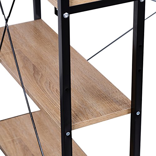 WOLTU Escritorio Industrial Escritorio de Computadora Muebles de Oficina Mesa de PC Mesa de Trabajo de Madera y Acero, con 4 Estante, Aprox.120x64x120cm Roble/Negro TSB01hei