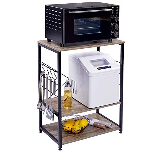 WOLTU Estante de Cocina Estante de Microondas Estante Metálico de Madera y Acero con 3 Estantes 60 x 40 x 82 cm Negro + Haya Oscura RGB9309dc
