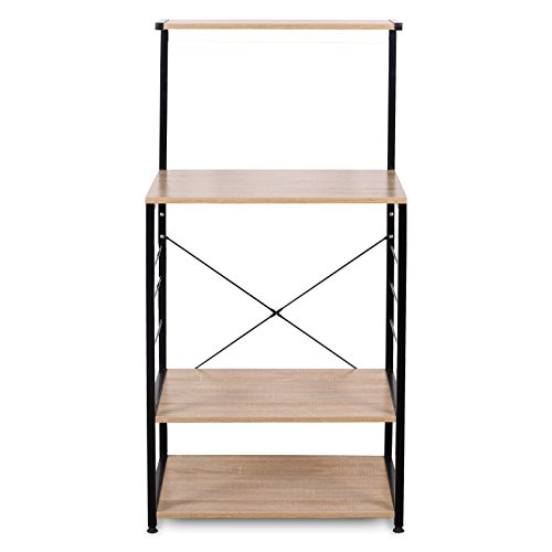 WOLTU Estante de Cocina Estante de Microondas Estante Metálico de Madera y Acero con 3 estantes 60x40x123cm, Blanco + Roble Claro RGB9285hei-c