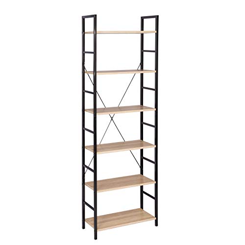 WOLTU Estantería con 6 Escalera Soporte de la Planta Estante de Almacenamianto de Madera de AceroRoble Claro+ Negro 60x28x180cm RGB9307hei