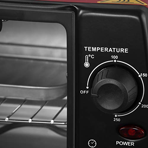 WOLTU Horno Eléctrico de Sobremesa 800W 12 litros Horno de Conveccción, 37x30x20.5 cm Temperatura hasta 250ºc Horno Tostador Mini Multifunción Rojo BF08rt