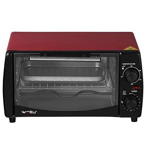 WOLTU Horno Eléctrico de Sobremesa 800W 12 litros Horno de Conveccción, 37x30x20.5 cm Temperatura hasta 250ºc Horno Tostador Mini Multifunción Rojo BF08rt