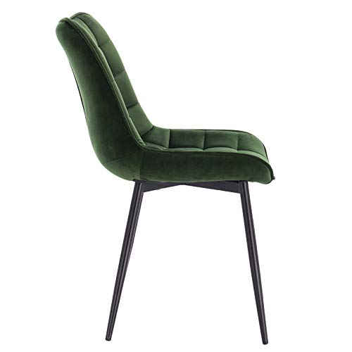 WOLTU Pack de 6 Sillas de Comedor Asiento de Terciopelo Silla Diseño Silla Tapizada Estructura Metálica Sillón con Respaldo Silla de Cocina Verde Oscuro