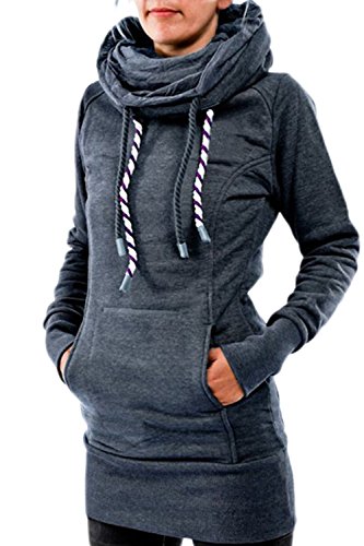 Women 's Casual Cuello Chimenea Hoodies Long Pullover Sudaderas con Bolsillo Canguro Plus Size Blue 3XL