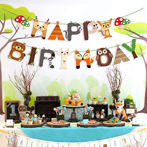 Woodland Decoraciones para fiestas Woodland Creatures Happy Birthday Banner Cake Toppers Animal Foil Globos para cumpleaños Baby Show Party Supplies
