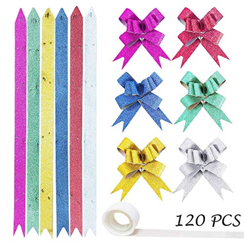 Woohome 120 Pz Lazos Regalos Grandes y 1 Rollo de Puntos de Pegamento, Lazos de Cinta de Regalo Ideal para Navidad, Bodas, Fiestas, Decoración del Día de San Valentín y Envoltura de Regalos de