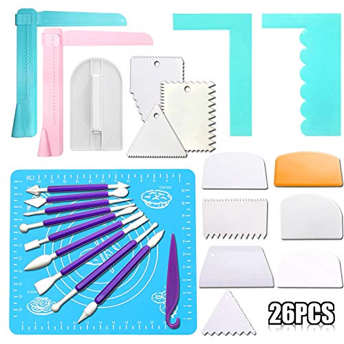 Woohome 26 Pz Rascador para Tartas, Ajustable Cake Smoother Pulidor Rasquetas para Tartas Rascadores Decorativos para Tartas Cake Smoother Herramienta de Suavizado de Fondant