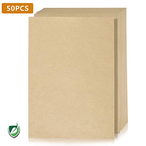 WOWOSS 50 Hojas Papel Kraft, 150g Cartón Kraft A4, Cartón Natural, Alta Calidad, Papel de Estraza Marron para Impresora y DIY Artesanal