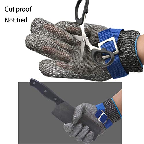 WOWOSS Guantes de Seguridad de Acero Inoxidable, 1 Guantes de Trabajo Resistentes a Cortes + 1 Guantes Protectores Blancos M