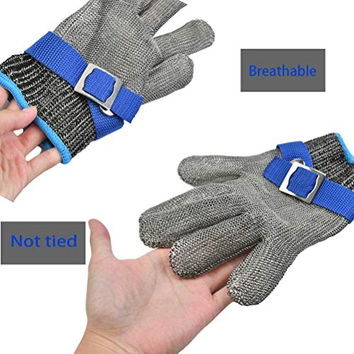 WOWOSS Guantes de Seguridad de Acero Inoxidable, 1 Guantes de Trabajo Resistentes a Cortes + 1 Guantes Protectores Blancos M