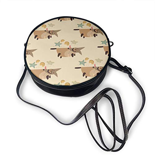 Wrution Dog Overeaten Cookies Vector Imagen personalizada Redondo Cross-Body Bolso de hombro con cremallera suave de cuero para mujer