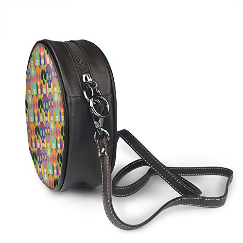 Wrution Papel muerto Cráneo Manta Redondo Cruz-Cuerpo Cremallera Bolso de hombro Cuero Suave Círculo Monederos para Mujer Café Personalizado