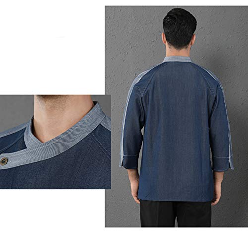 WYCcaseA Chaqueta de Chef para Hombre Unisex de Manga Larga con Bolsillo en Manga Boton con Bolsillo Superior Top Ropa de Cuello Ropa Cocina/Cocinero/Cocinera/Chef,Azul,XXL