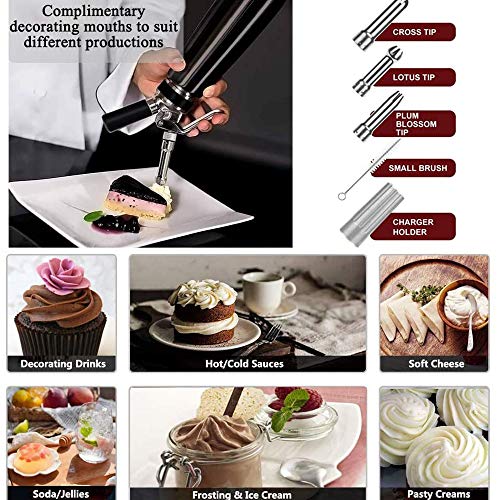 WYSD Dispensador Profesional de Crema Batida de Acero Inoxidable de 500 ml, sifón de Mousse con 3 boquillas de decoración de Acero Inoxidable para Salsas frías y Calientes