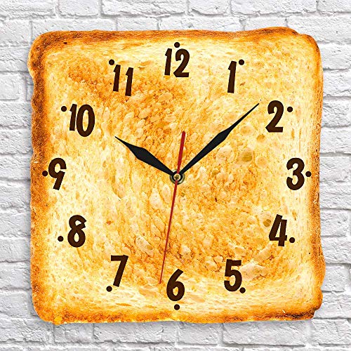 XCJX （12 Inches） Decoración Gourmet Reloj Tostado Realista Reloj de Pared Logo de panadería Pan Restaurante Colgante de Pared Arte silencioso Reloj de Pared de Cocina de Cuarzo