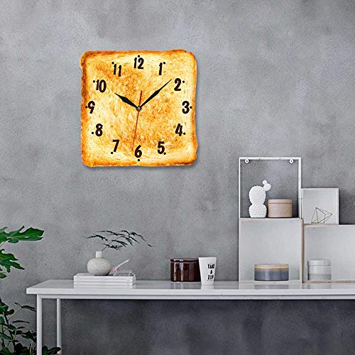 XCJX （12 Inches） Decoración Gourmet Reloj Tostado Realista Reloj de Pared Logo de panadería Pan Restaurante Colgante de Pared Arte silencioso Reloj de Pared de Cocina de Cuarzo