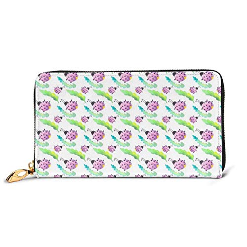 XCNGG Tengyiyi, Soporte para Pasaporte de Viaje de Cuero Genuino, Cartera de Viaje de Mariquita Rosa Acuarela, Funda, Tarjetero para Mujeres y niñas