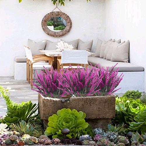 XHXSTORE Flores Artificiales Lavanda Planta Artificiales Púrpura de Plastico Arbusto Artificial Exterior Interior para Decoración Hogar Fiesta Jardín Oficina Patio Mesa