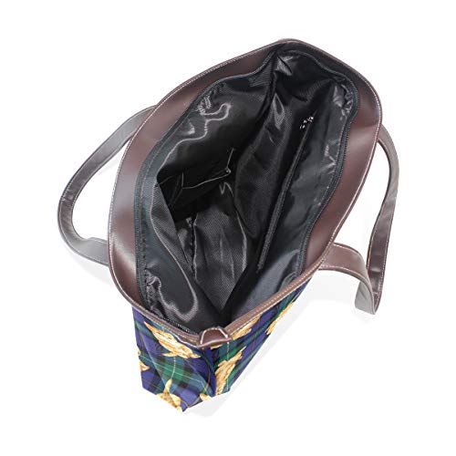 XiangHeFu Bolsos de mujer Cute Cat Tartan Tote PU Leather