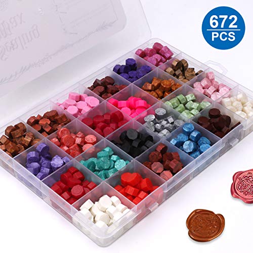 Xiangmall 672 Piezas Sellos de Lacre 24 Colores Cera Lacre Octagonal para Sobres Cartas Postales Boda Invitaciones de Boda Carta Amor (672 PCS)