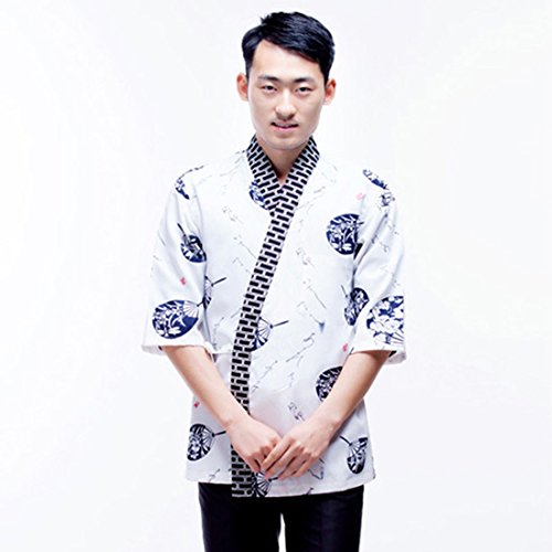 Xianheng Uniforme de Cocinero Kimono Camarero Chaqueta de Trabajo de Estilo Japónes Coreano Blanco 1XL