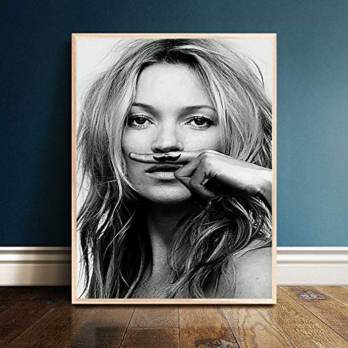 XIANRENGE Impresiones sobre Lienzo,Póster De Impresión HD Impresa sobre Lienzo,Mujer De Personalidad Bigote Pintura En Tela, Nordic Moderno Gran Pared Inkjet Arte Pop Arte Imagen De Salón Decoracion