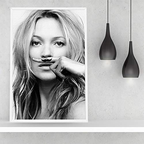 XIANRENGE Póster De Impresión HD,Mujer Gris Retrato Lindo Bigote Póster Mural Abstracto Arte Moderno Nórdicos Inkjet Canvas Foto,Pintura De Salón Decoracion 70×90 Cm.198