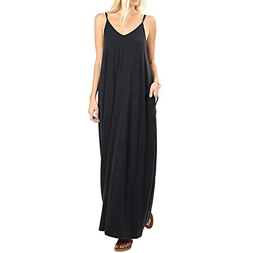 XIN Color sólido Pocket Sling Vest Dress Summer Holiday Beach Everyday Casual Evening BBQ Garden Party Cocktails Dress
