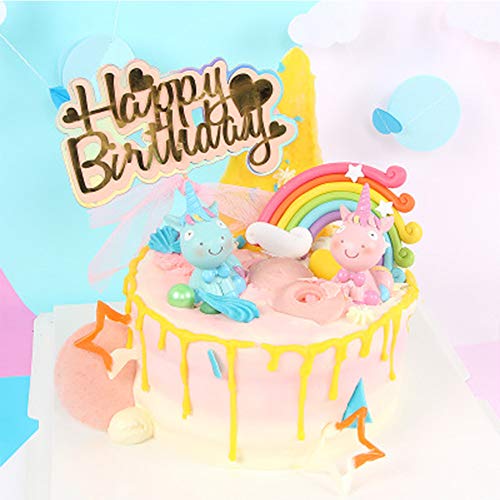 Xinlie Cloud Rainbow Cake Toppers Cake Decoration Decoración para Tarta Suministros del Arco Iris De La Torta De Boda Pastel De Cumpleaños De La Decoración For Kids Girls Birthday Shower Party(15 PCS)